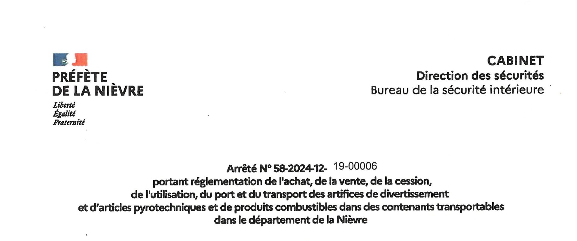 Arrêté préfectoral portant interdiction articles pyrotechniques et produits combustibles pour le nouvel an