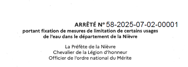 arrêté usage de l'eau 